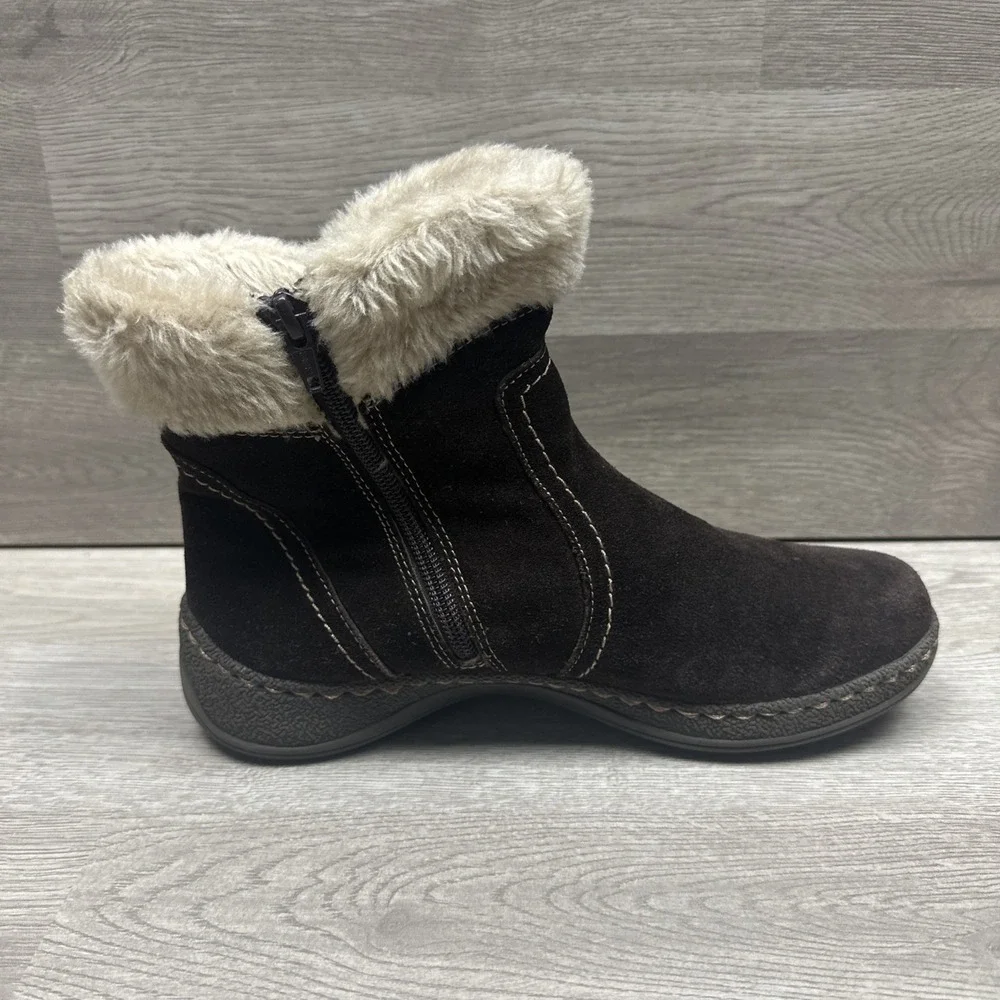 Baretraps Emily Brown Suede Leather Faux Fur Lined Boots Women Size 8M Very Nice